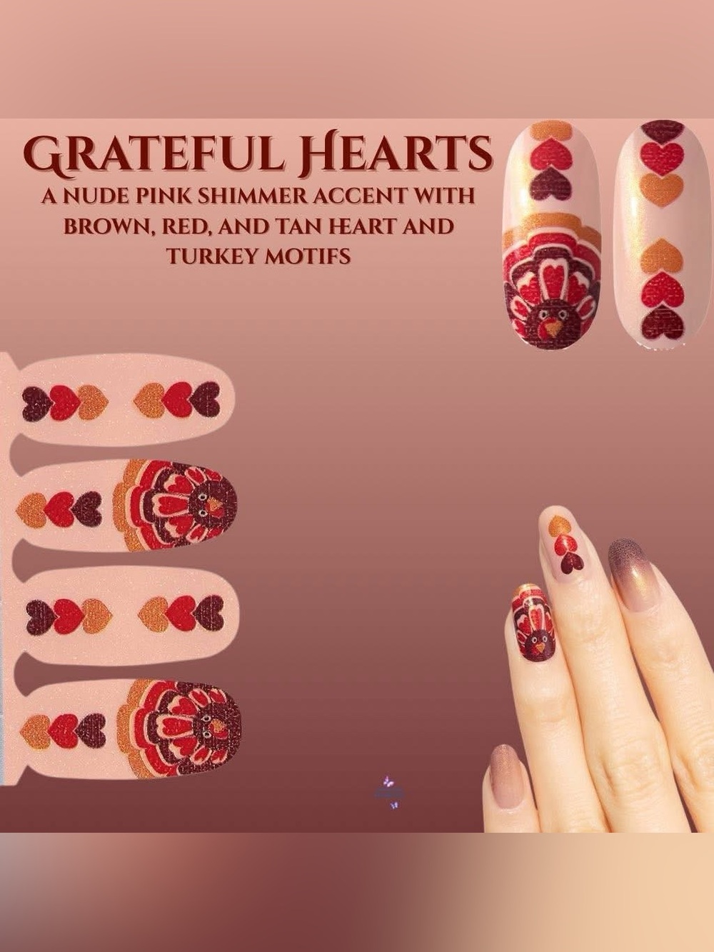 Color Street Heart Accent Nail Wraps - Red, Brown, Purple